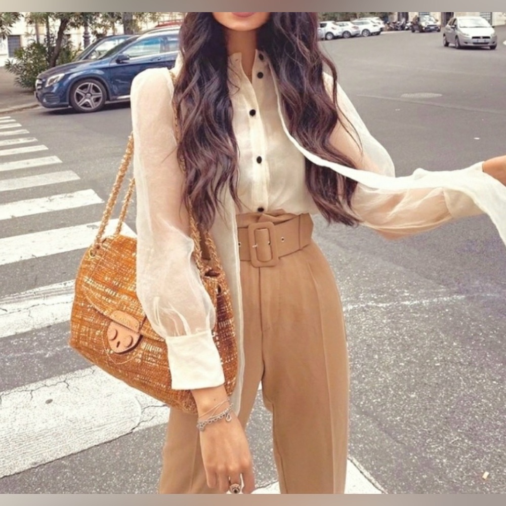NWT ZARA High Waisted Trousers Belted Pants Blogger Favorite Size S - Picture 1 of 13